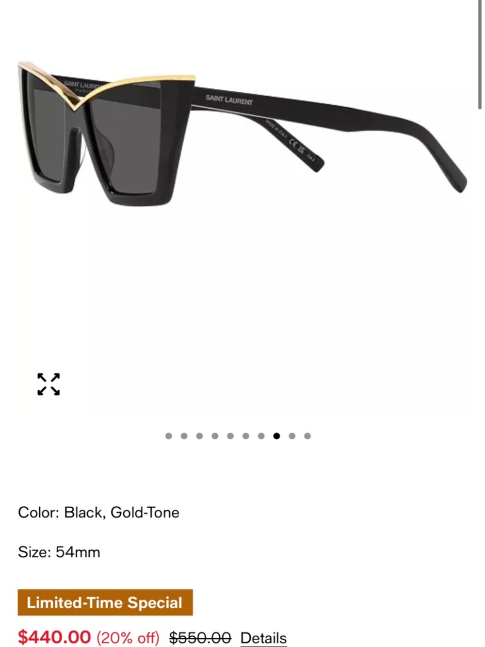 Saint Laurent Black and Gold Cat-Eye Sunglasses - Picture 3 of 9